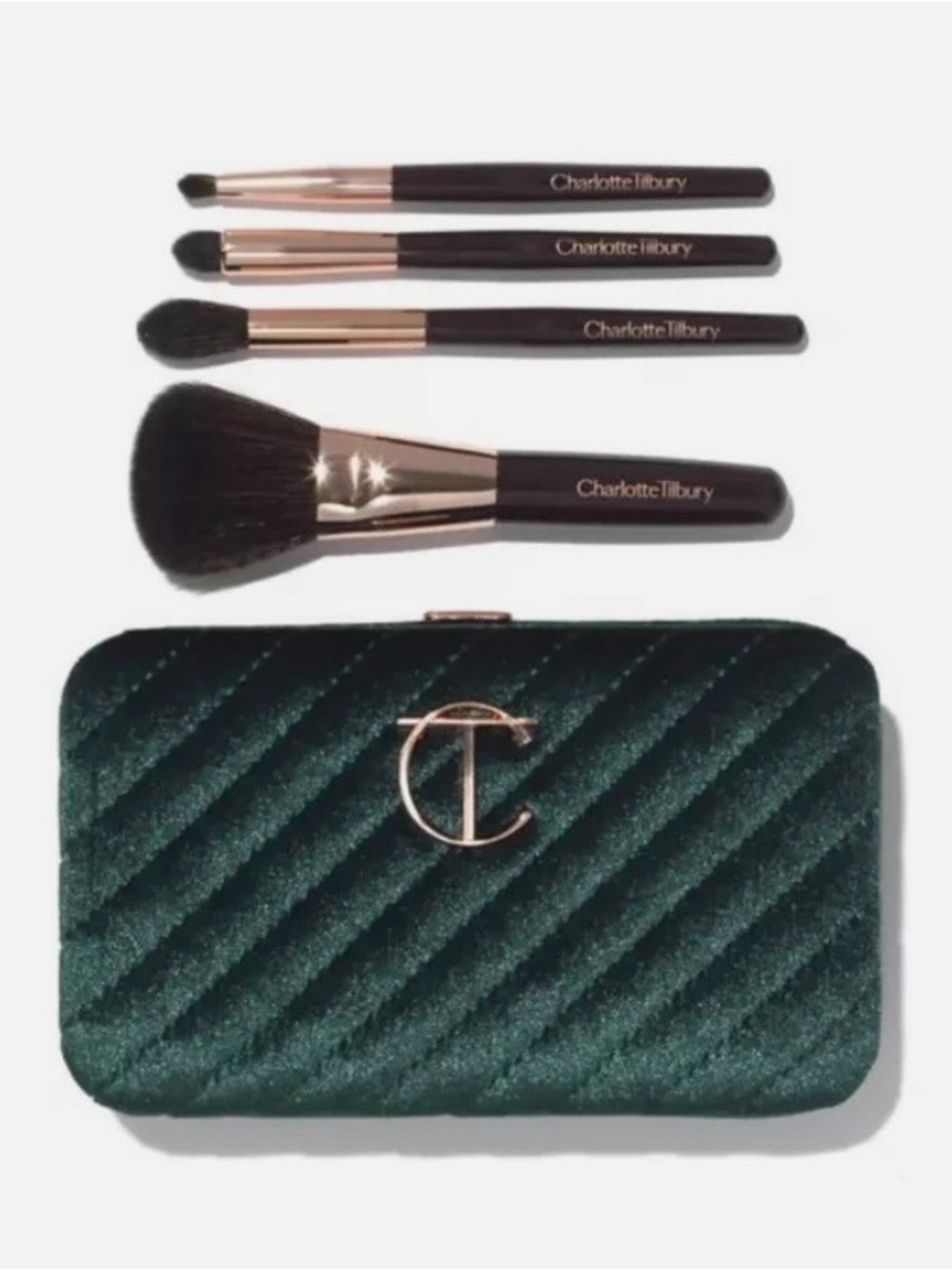 CHARLOTTE TILBURY MINI BRUSH SET in a GREEN VELVET CLUTCH - BRAND NEW in Plastic - Picture 9 of 17